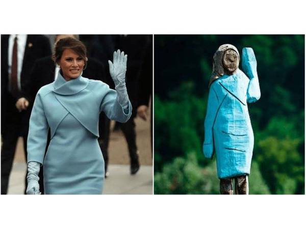 Patung tersebut 'memakai' pakaian sama dipakai Melania ketika pelantikan suaminya, Donald Trump sebagai Presiden AS. - Foto meaww.com