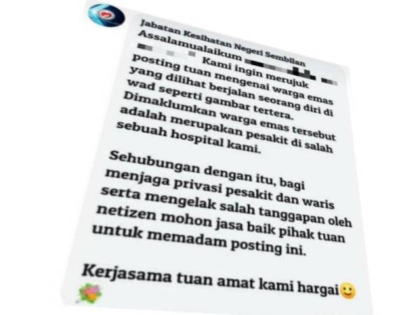 Jabatan Kesihatan Negeri Sembilan tampil memberi penjelasan sebenar.