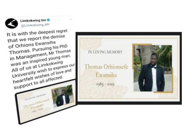 Ciapan di laman mikro Twitter Universiti Lim Kok Wing berkaitan kejadian itu.
