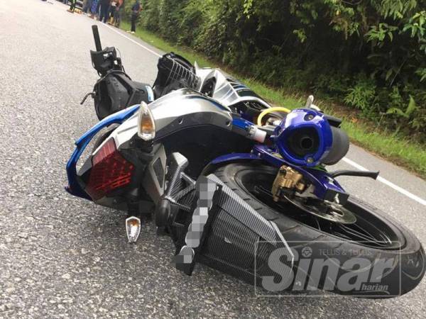 Keadaan motosikal jenis Yamaha Y15 yang dinaiki mangsa.