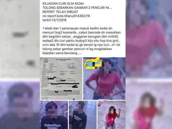 Gambar suspek yang ditularkan netizen di laman sosial.