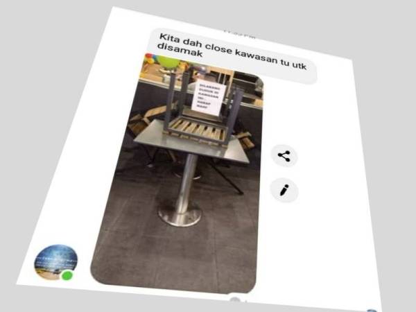 Pihak restoran memaklumkan kepadanya bahawa kawasan yang diduduki wanita itu ditutup untuk disamak.