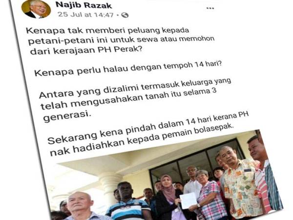 Isu tanah tersebut turut mendapat perhatian Najib di Facebooknya.