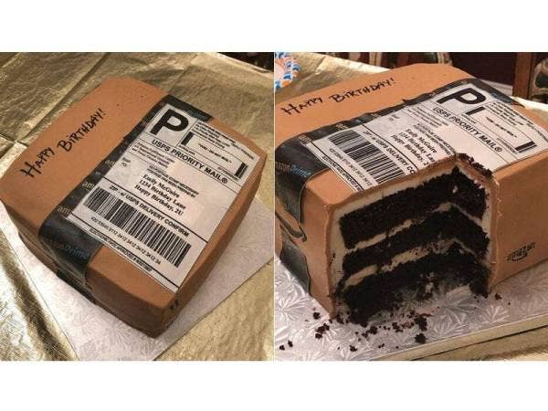 Suami hadiahkan kek kotak Amazon untuk isterinya yang gemar berbelanja secara atas talian.- Foto Instagram/emily_mcguire_photography