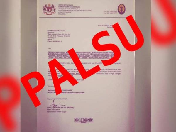 KDN nafi keluarkan surat lulus permit angkut pasir