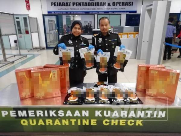 Ayam salai seberat 10kg yang cuba dibawa masuk ditahan Maqis di Lapangan Terbang Antarabangsa Senai Khamis lalu.