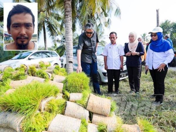 Salahuddin beramah mesra dengan pesawah yang terlibat dalam projek rintis terbabit. Gambar kecil: Munir