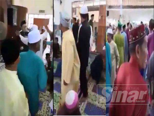 Paparan skrin video jemaah bergaduh dipercayai di sebuah masjid di Sandakan, Sabah tular di Facebook.