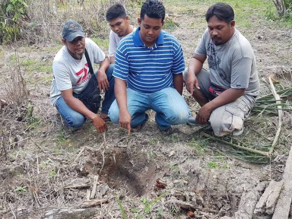 Mohd Rudzi dan Azman melihat kesan tapak kaki gajah.
