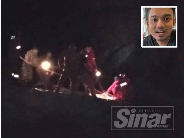 Operasi SAR yang dijalankan di lokasi kejadian malam tadi. Gambar kecil, Wan Khairul Amirin Rojiham.