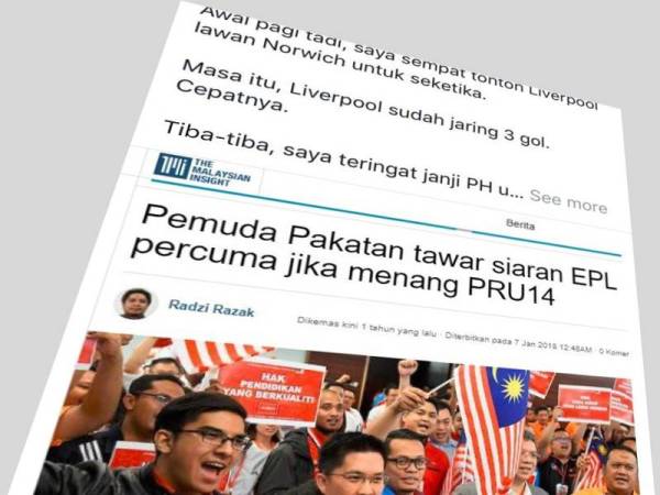 Status yang dimuat naik oleh Najib dalam Facebook beliau, pagi tadi.