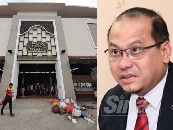 Longgokan sampah di pintu masuk utama Pasar Payang 2 mencacatkan pemandangan. Gambar kanan: Ahmad Amzad