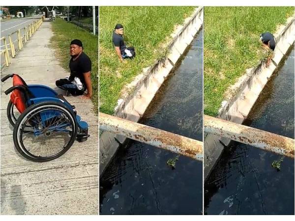 Abu Fathiyyaturahma mengetepikan kekurangannya untuk menyelamatkan anak kucing yang terjatuh ke dalam longkang.