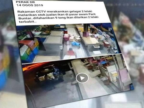 Dua video kejadian curi ikan milik peniaga Pasar Awam Parit Buntar mula tular di Facebook semalam.