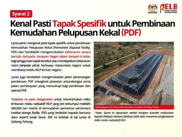 Antara syarat-syarat baharu yang ditetapkan LPTA dalam operasi terbaharu Lynas.