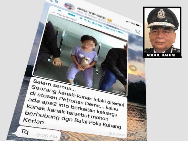 Kejadian kanak-kanak lelaki yang ditemui bersendirian di stesen minyak di Demit tular di aplikasi WhatsApp.