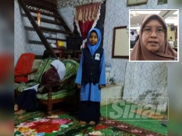 Nurul Husna memakai pakaian lengkap sekiranya merasai rindu untuk ke sekolah. (Gambar kecil, Dr Salmee)