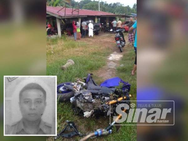 Motosikal yang ditunggang mangsa turut diseret dalam kejadian itu. (Gambar kecil, Mohd Khairie)