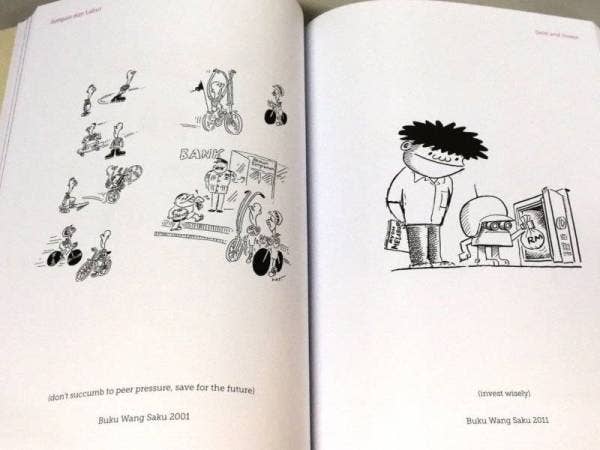 Antara lakaran karikatur oleh Datuk Lat dalam Buku Wang Saku.