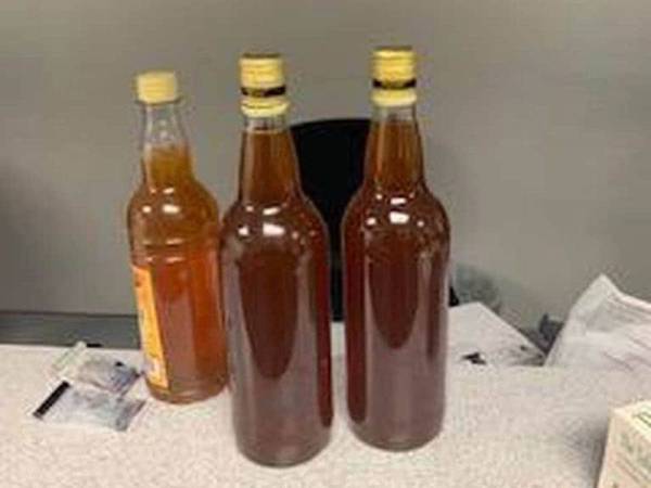 Botol madu yang dibeli Haughton sewaktu pulang dari melawat keluarganya di Jamaica. - Foto Maryland Transportation Authority Police