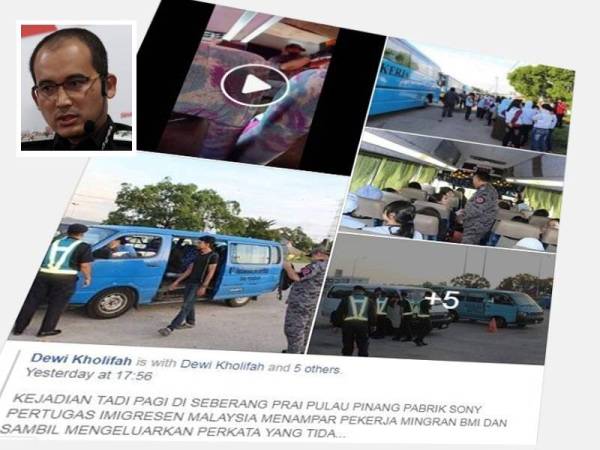 Seorang pengguna Facebook dipercayai warga Indonesia memuat naik video dan lapan keping gambar ketika operasi bersepadu dijalankan di Pulau Pinang kelmarin. Gambar kecil, Ketua Pengarah Imigresen, Datuk Indera Khairul Dzaimee Daud.