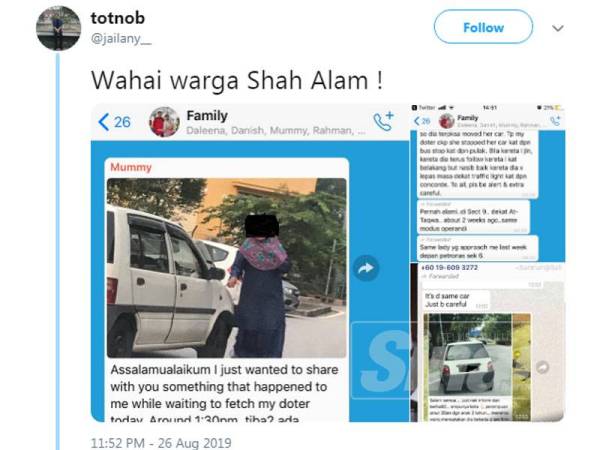 Tangkap layar ciapan yang tular di media sosial berhubung insiden melibatkan wanita terbabit.