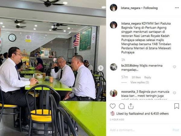 Tangkap layar gambar yang turut dikongsikan di laman Instagram Istana Negara.