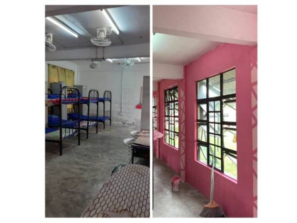 Sebelum dan selepas kerja mengecat dilakukan.