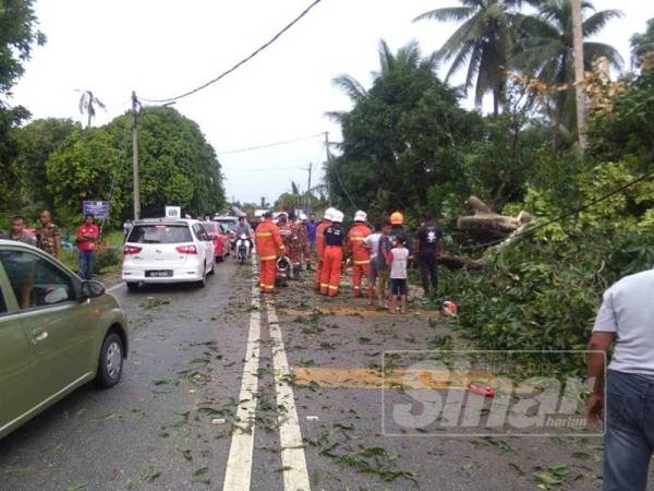 Kejadian ribut turut mengakibatkan pokok tumbang di DUN Wakaf Mempelam. - Foto Facebook Wan Sukairi.