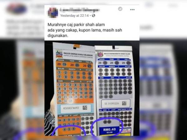 Tular di Facebook perbandingan caj kupon parkir berbayar antara MDKS dan MBSA hari ini.