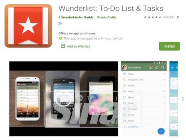 APLIKASI penting untuk wanita seperti Wunderlist bagi membantu merancang jadual harian.