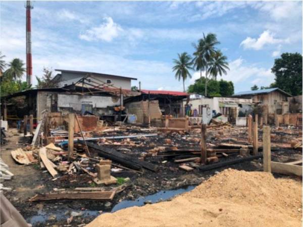 Kesan kebakaran membabitkan tujuh rumah 8 Ogos lalu.