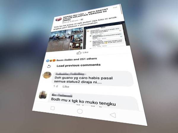 Hantaran yang dimuat naik dalam laman IRDK dan komen yang memfitnah Tengku Amalin Aishah Putri.