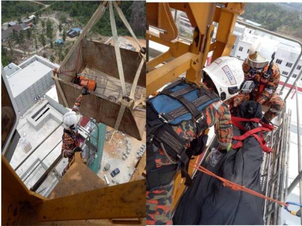 Anggota bomba berhati-hati ketika melakukan operasi. FOTO: Bomba Johor