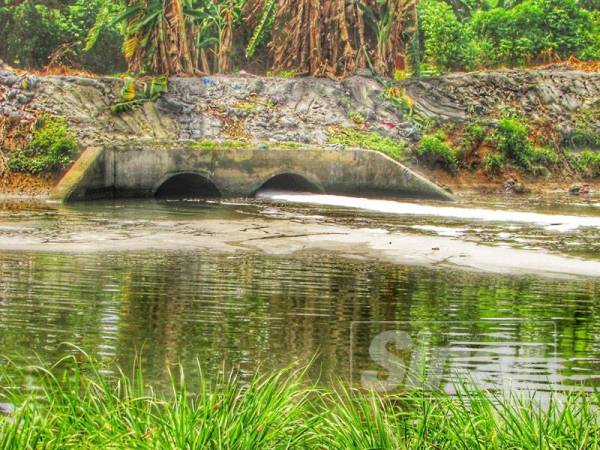 Kelihatan cecair berbuih mencemari Sungai Keluang di Bayan Lepas pada Jun lalu.