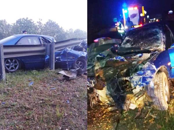 Keadaan kereta yang dinaiki empat mangsa kemalangan. (Foto: Bomba Johor)