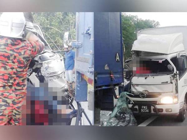 Pemandu lori tersepit dikeluarkan anggota bomba. Foto: Bomba Johor