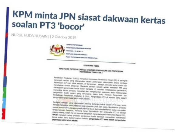 Isu Kertas Soalan Pt3 Bocor Ibu Bapa Dan Pelajar Perlu Bertenang