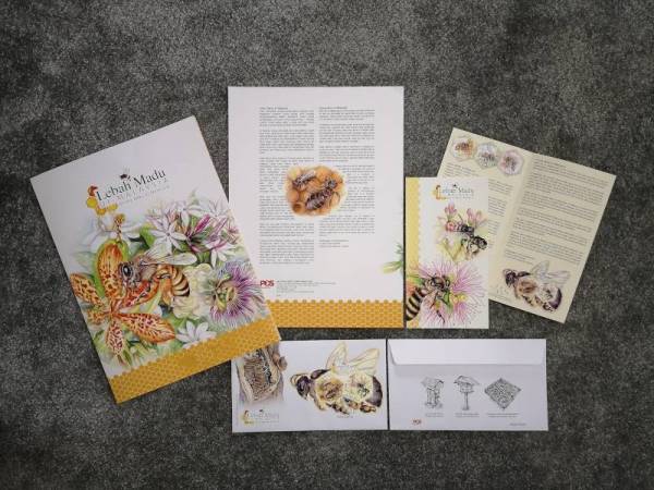 PEJABAT Pos Malaysia turut mengeluarkan setem khas lebah madu dan sampul surat.