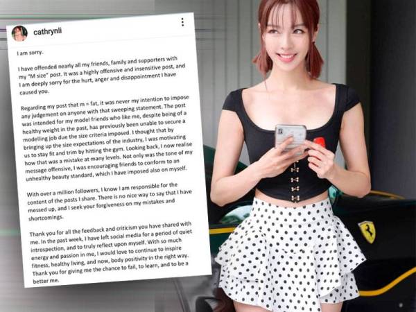 Mei Ling menuntut permohonan maaf kepada netizen berkaitan kenyataannya yang mengatakan M adalah gemuk