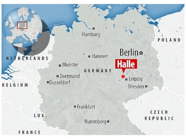 Polis berkata beberapa tembakan ditembak di luar rumah ibadat di Halle, Jerman pada pagi Rabu sebelum penyerang melarikan diri. - Foto Agensi