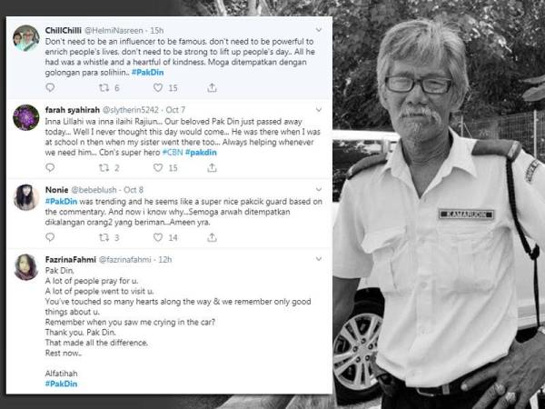 Antara komen netizen yang menzahirkan ucapan takziah, rasa sedih selain mengimbas kenangan bersama Pak Din.
