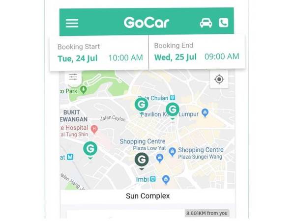 APLIKASI GoCar memudahkan pengguna untuk menyewa kenderaan.