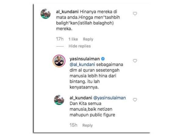 Yasin membalas semula kenyataan netizen yang mengatakan dirinya memandang rendah para netizen.