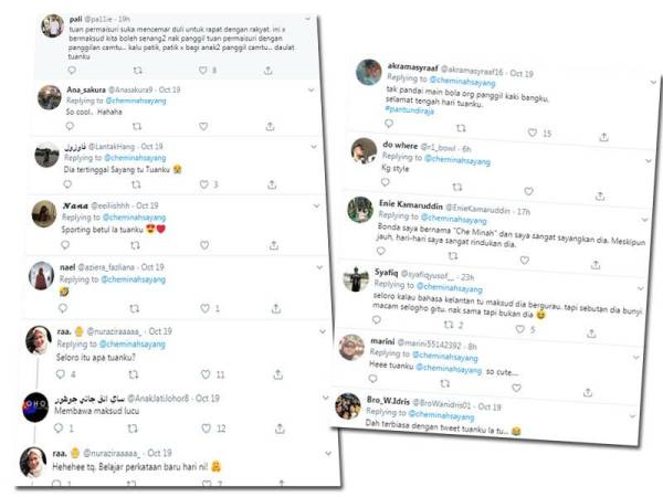 Antara komen netizen yang mencuit hati netizen dengan seloroh Tunku Azizah di Twitternya.