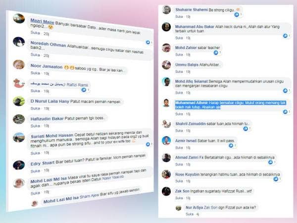 Antara reaksi warganet yang mengharapkan agar Nasir bersabar dengan ujian yang diterima.