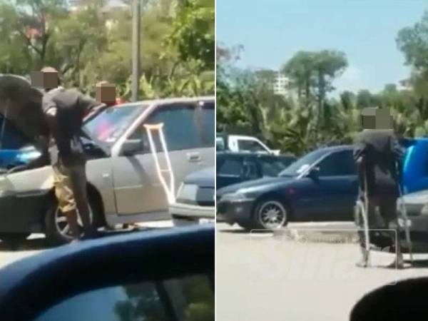 Paparan seorang lelaki berlakon menjadi peminta sedekah tular di media sosial.