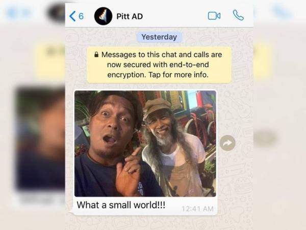 Perkongsian gambar terakhir Allahyarham Pitt (kiri) bersama abang Tunku Mona melalui aplikasi WhatsApp pada awal pagi sebelum hari kejadian.