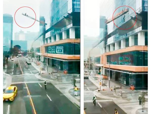 Platform di mana mereka berdiri berbuai dengan laju sehingga terkena bahagian kaca menara tersebut mengakibatkan salah seorang pekerja terjatuh.