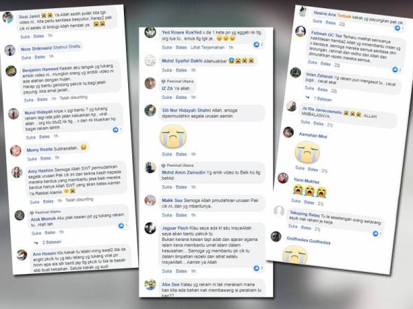 Antara reaksi netizen yang bersimpati dan berterima kasih kepada individu yang menolong pak cik tersebut.